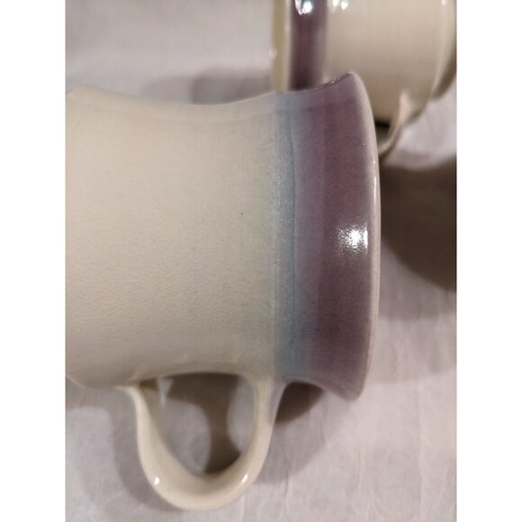 3 Art Pottery Mugs Signed Coffee Cup Handmade Studio Tea Purple White Stripe Set - Picture 12 of 16